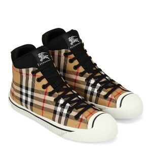 Burberry Men's Plaid High-Top Sneakers - Beige and Black
